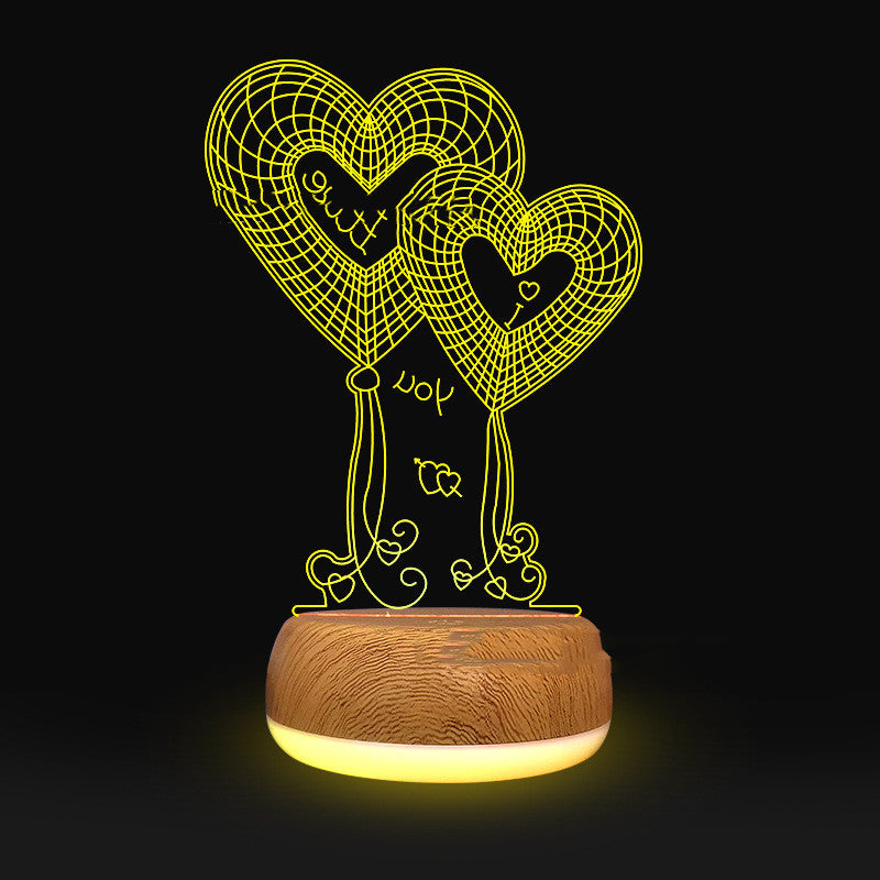 3D Lamp Wood Grain Bottom Glow Colorful Touch Remote Control - One Red Hill